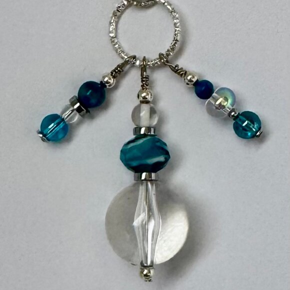 Necklace handmade 3 tier dangle silver turquoise clear crystal beads OOAK - Picture 7 of 7